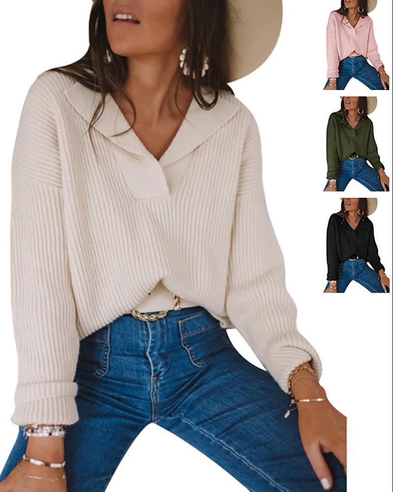 

Long Sleeve Knit Casual Sweater, Beige