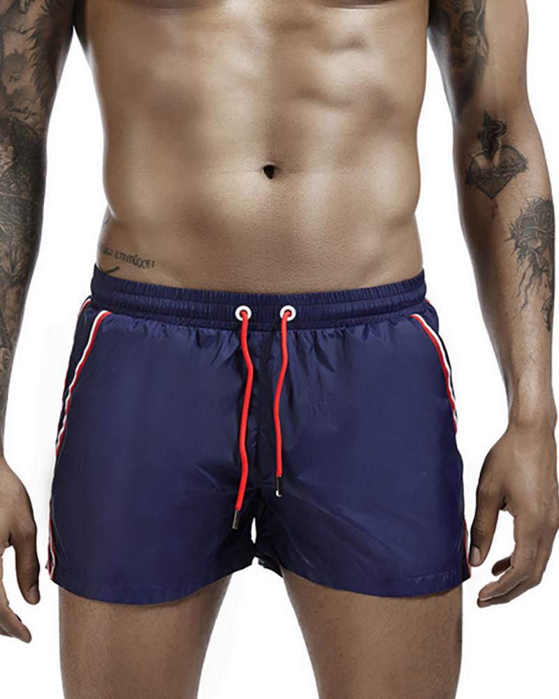 

Men Colorblock Slit Drawstring Shorts, Dark blue