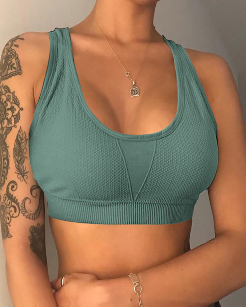 

Solid Sleeveless Skinny Cropped Active Tops Tanks, Blue