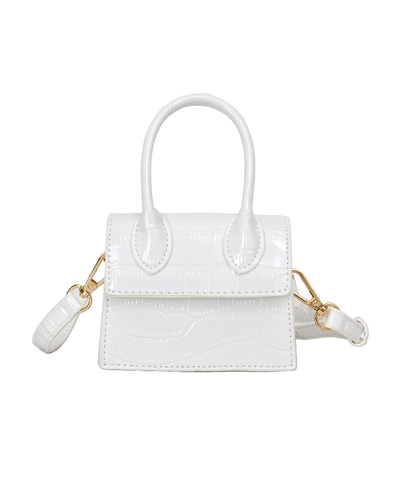 

Croc Embossed Flap Satchel Bag, White