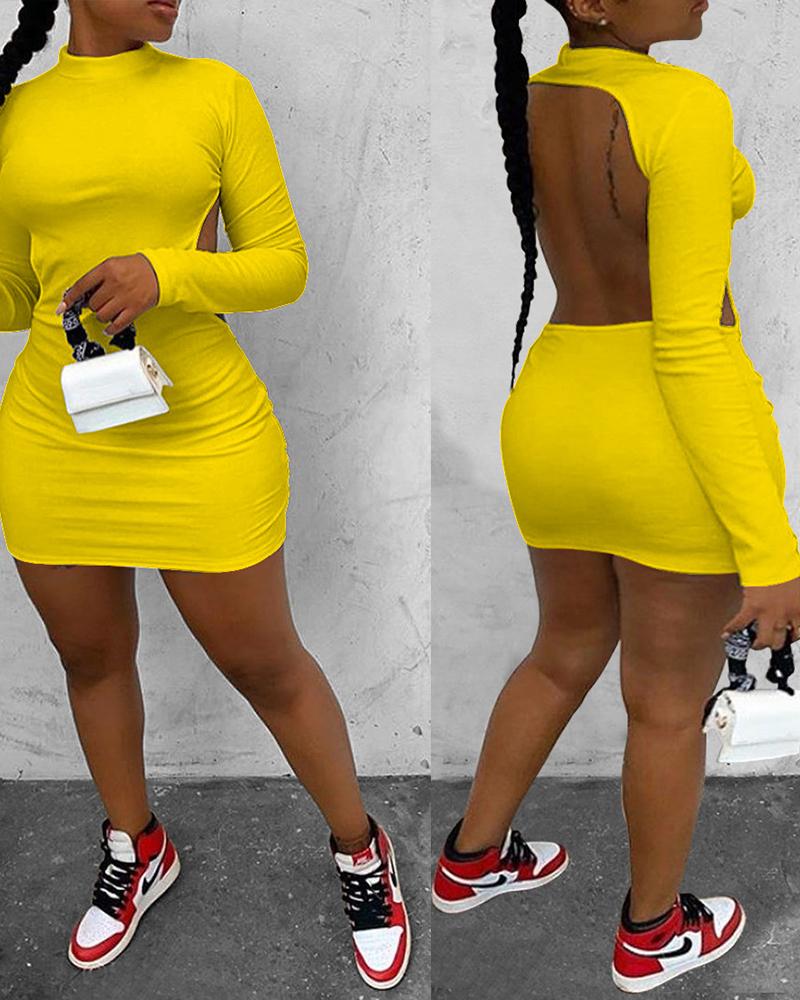 

Long Sleeve Backless Bodycon Dress, Yellow