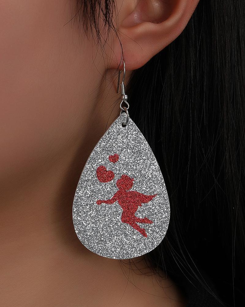 

1Pair Valentine's Day Graphic Heart Shaped Water Drop Earrings, Silver
