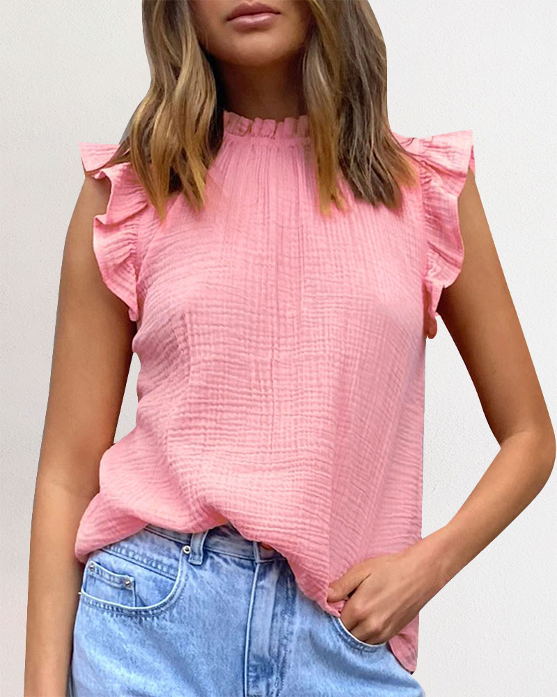 

Flutter Sleeve Frill Hem Chiffon Top, Pink