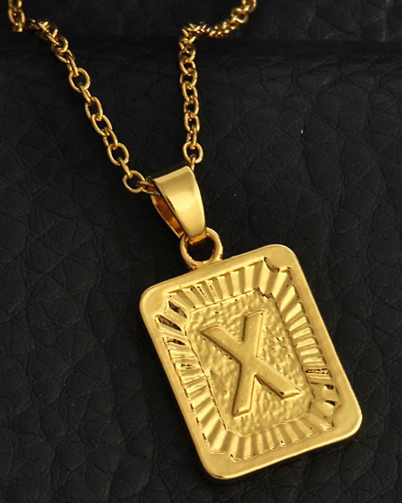 

1pc Letter Embossed Square Pendant Necklace, Style24