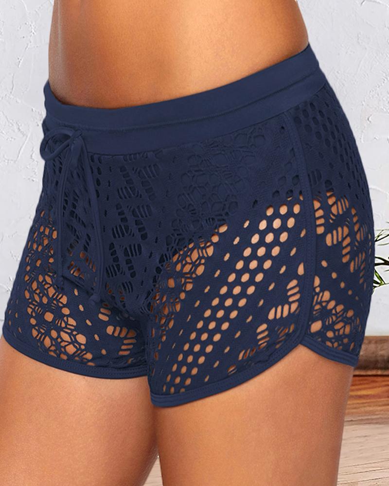 

Lace Hollow Out Swimwear Shorts, Dark blue