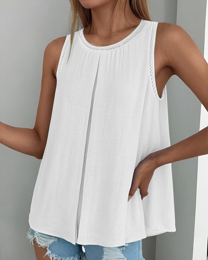 

Slit Round Neck Tank Top, White