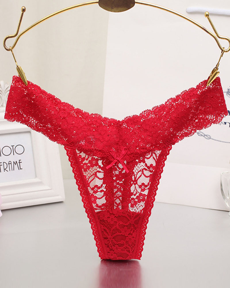 

Bowknot Decor G-string Lace Panty, Red