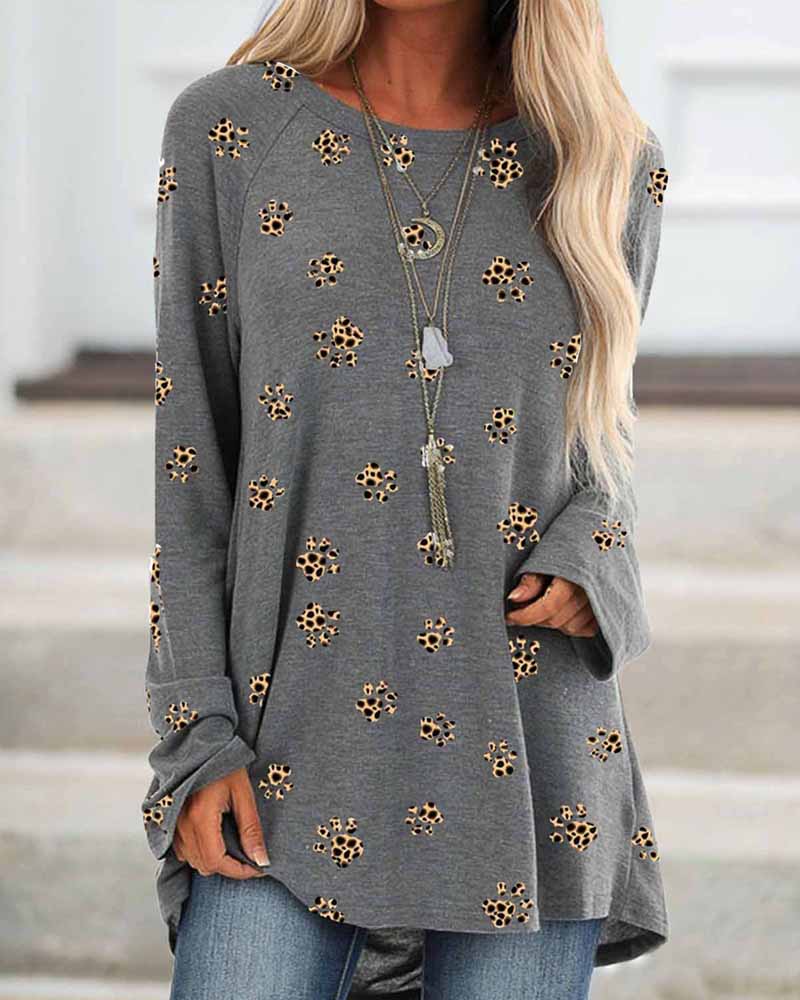 

All Over Print Long Sleeve Blouse, Gray