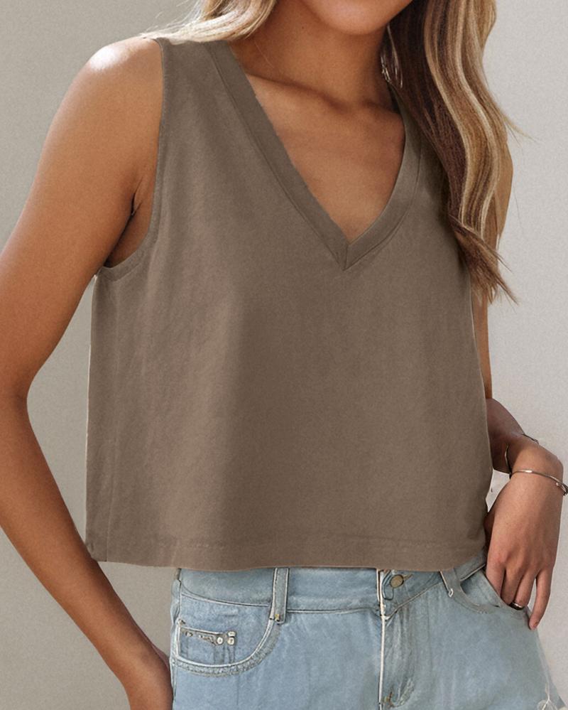 

V-Neck Casual Sleeveless Top, Khaki