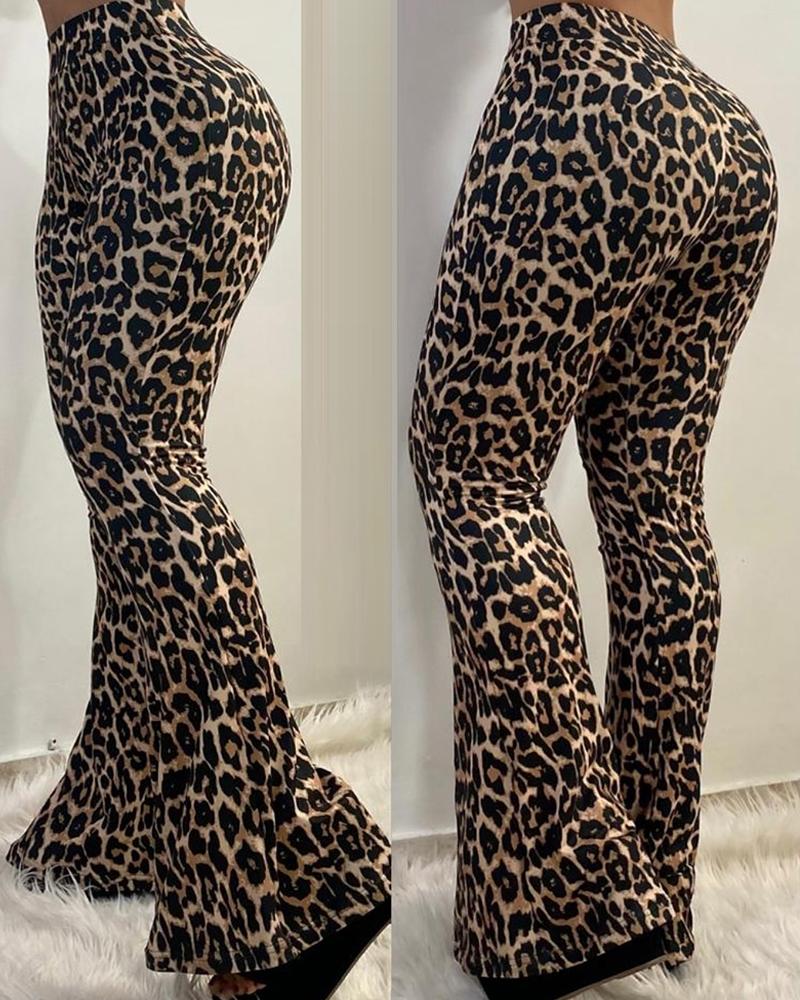 

Cheetah Print High Waist Bootcut Pants, Leopard