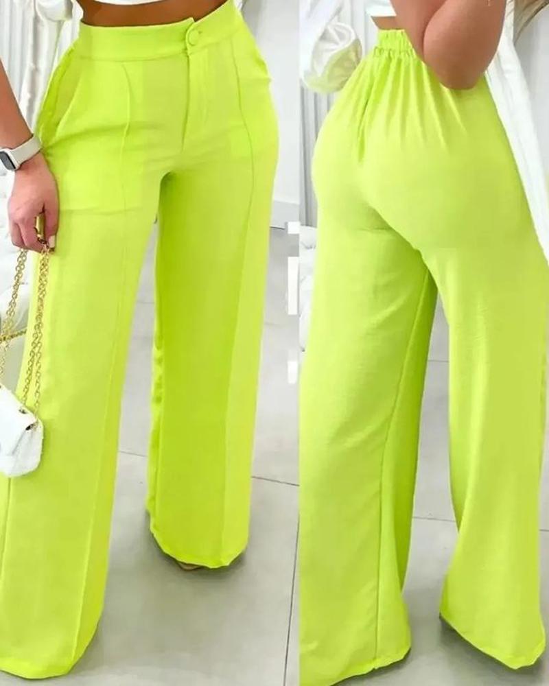 

High Waist Straight Leg Pants, Neon