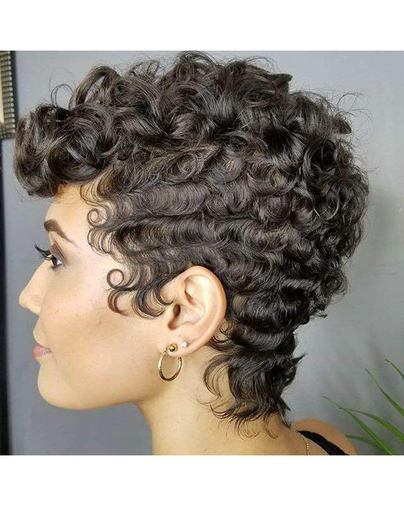 

Short Curly Pixie Cut Wig African American Women Hair Wig Natural Looking Synthetic Wavy Fluffy Pixie Wigs, Black