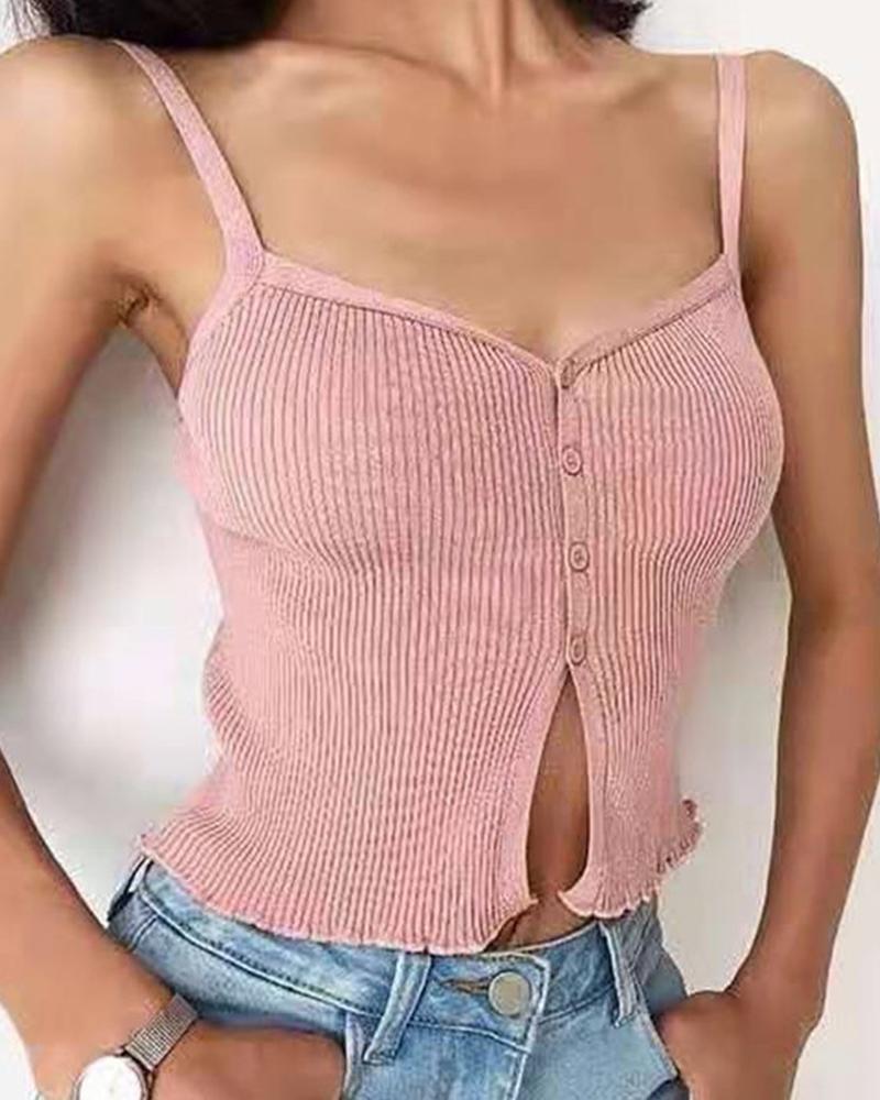 

Solid Skinny Strap Button-up Tanks, Pink