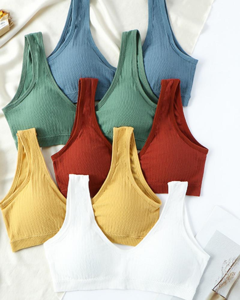 

Sleeveless V Neck Seamless Bra Set, Red bean
