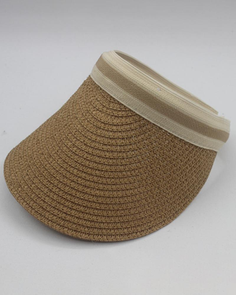 

Contrast Paneled Sun Visor Beach Straw Cap, Coffee