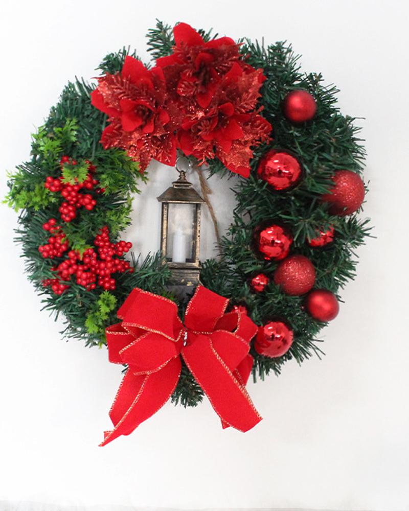 

Christmas Wreaths Front Door Winter Wreath With Lighted Flameless Candle Lantern Stairway Windows Indoor Outdoor Decorations, Red
