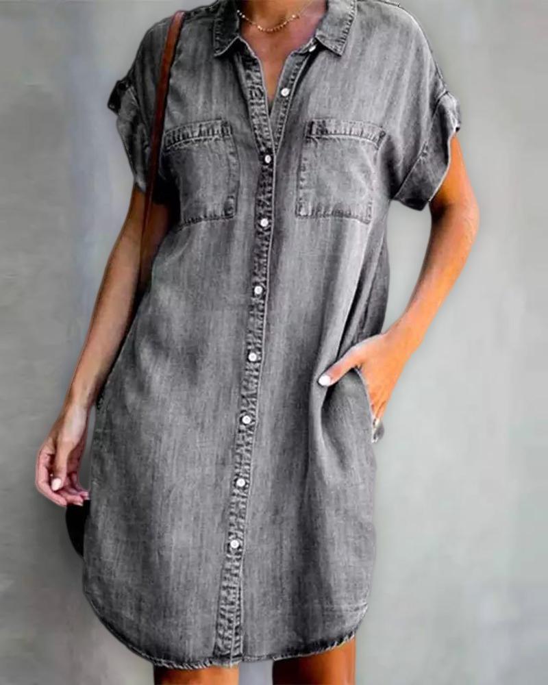 

Pocket Button Design Denim Dress, Gray