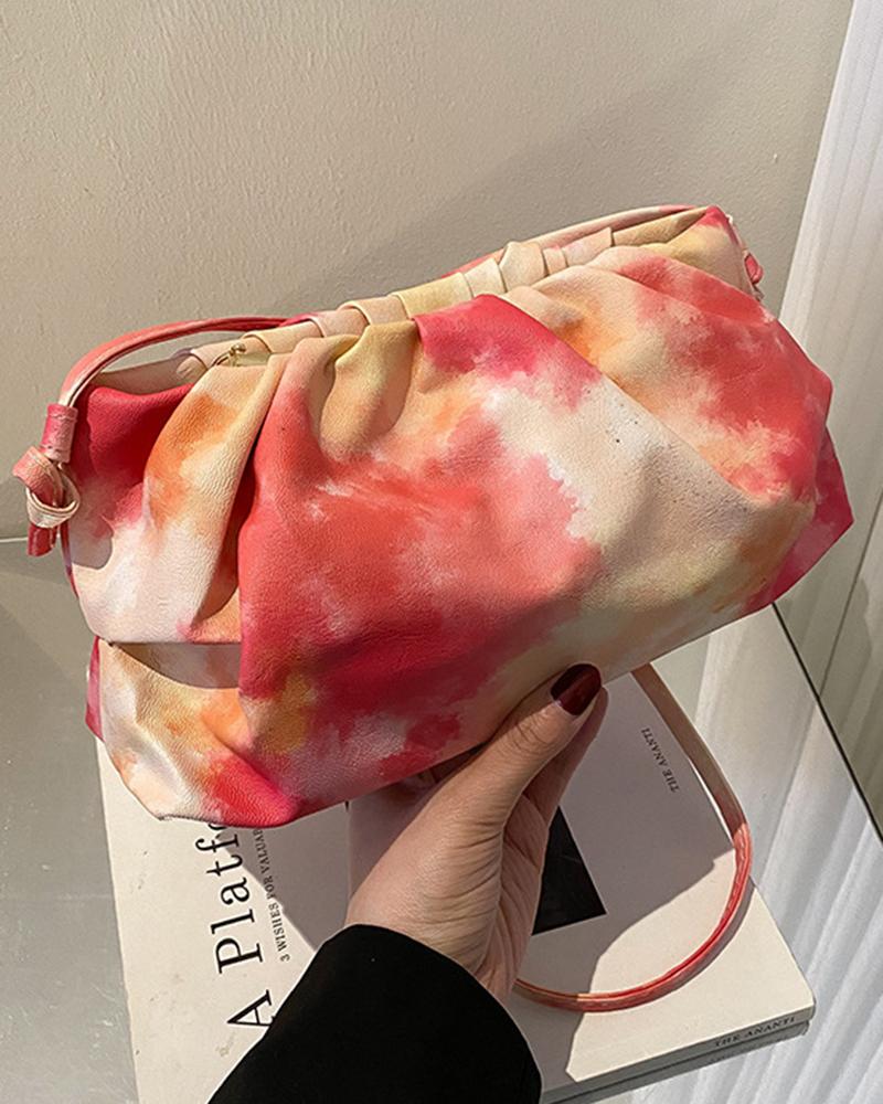 

Tie Dye Print Ruched Shoulder Bag, Pink