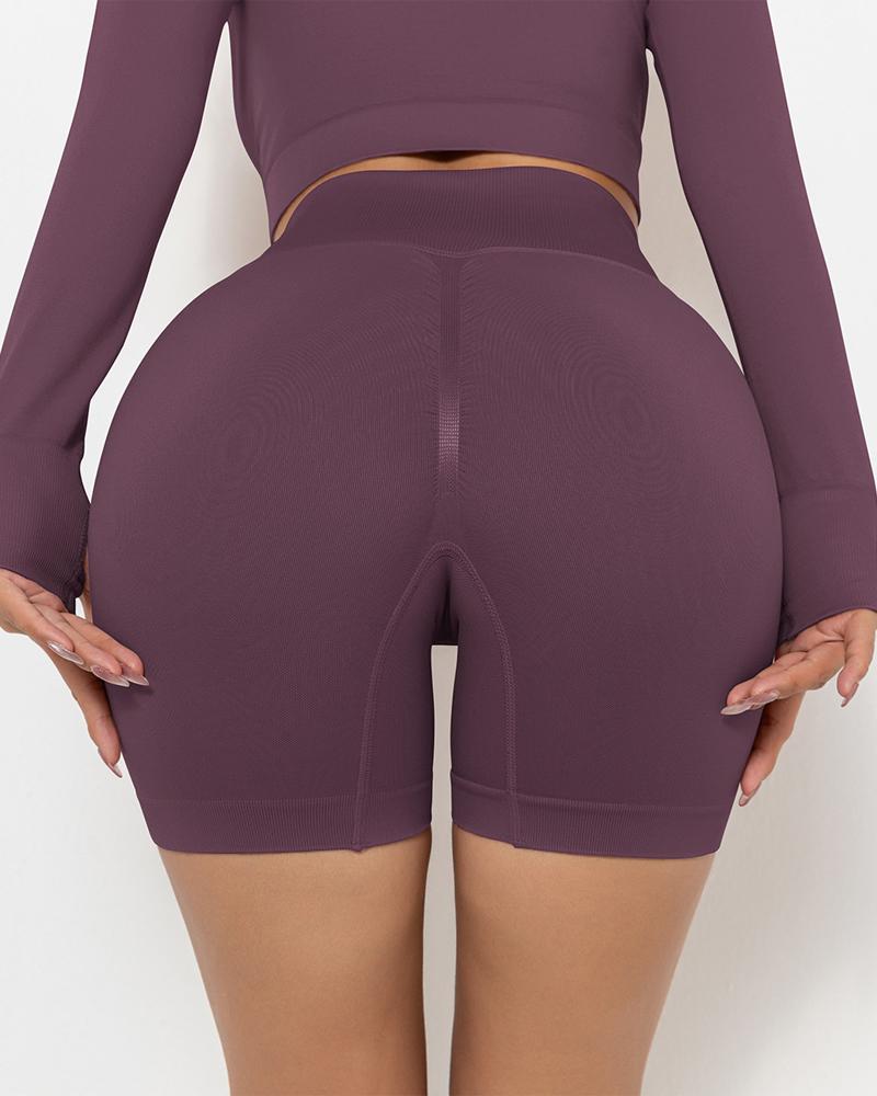 

High Waist Tummy Control Scrunch Butt Active Shorts, Purple