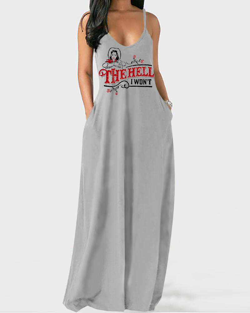

Letter Figure Print Spaghetti Strap Maxi Dress, Gray