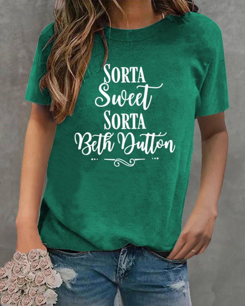 

Sorta Sweet Letter Print Casual T-shirt, Green