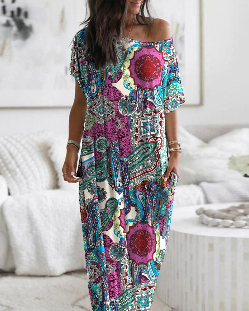 

Tribal Print Pocket Detail Maxi Dress, Multicolor