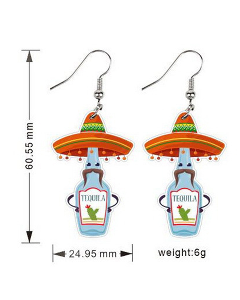 

1Pair Cinco De Mayo Mexico Cartoon Horse Hat Skull Wine Bottle Cactus Jalapeno Earrings, Style6