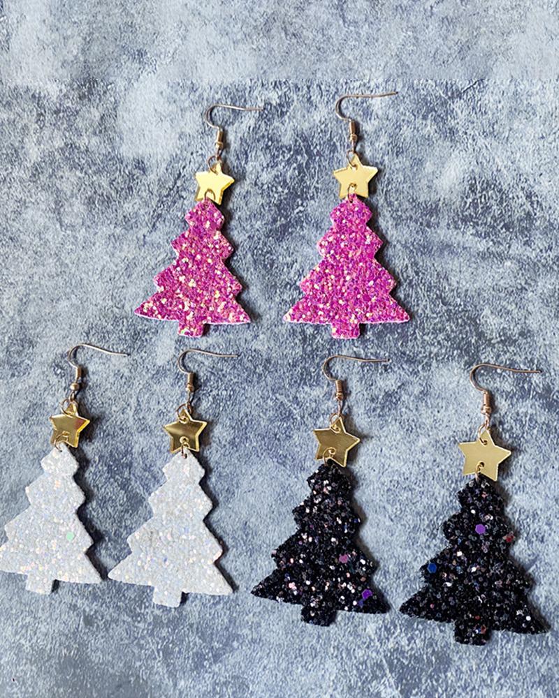 

1Pair Christmas Tree Star Shaped Drop Earrings, White