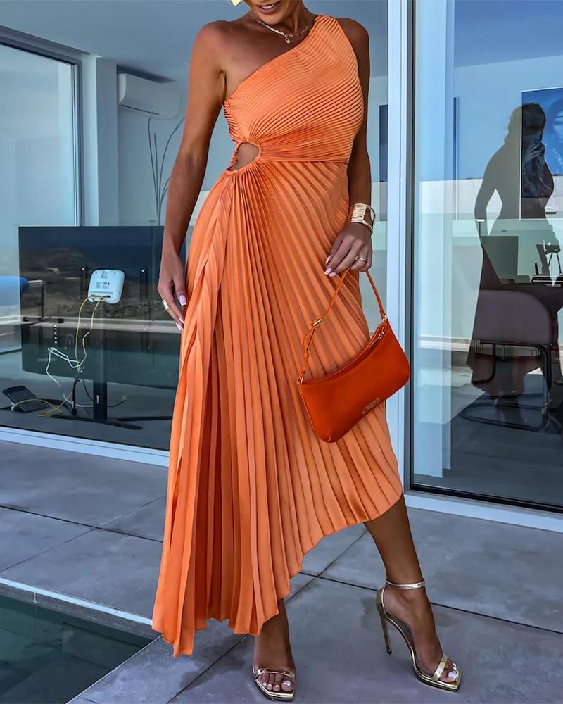 

One Shoulder Pleated Party Dress, Orange