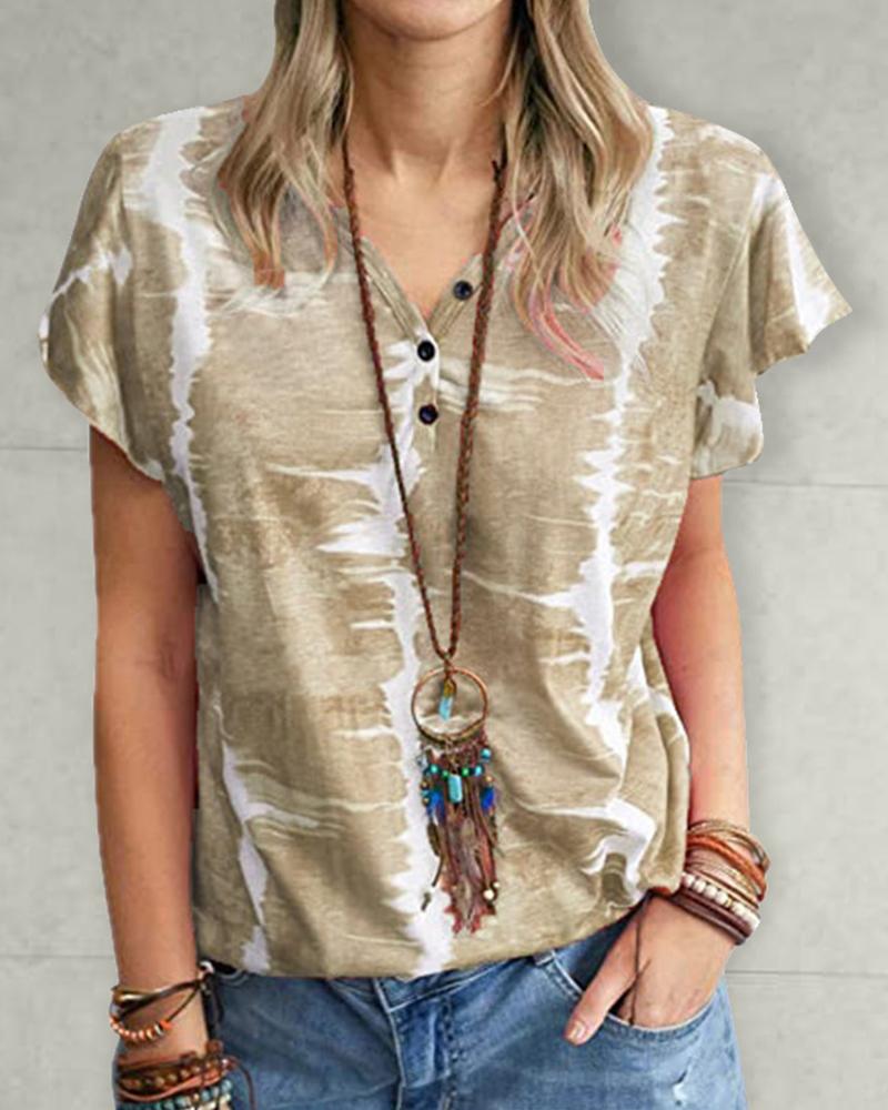 

Tie Dye Short Sleeve Loose T-shirts, Khaki