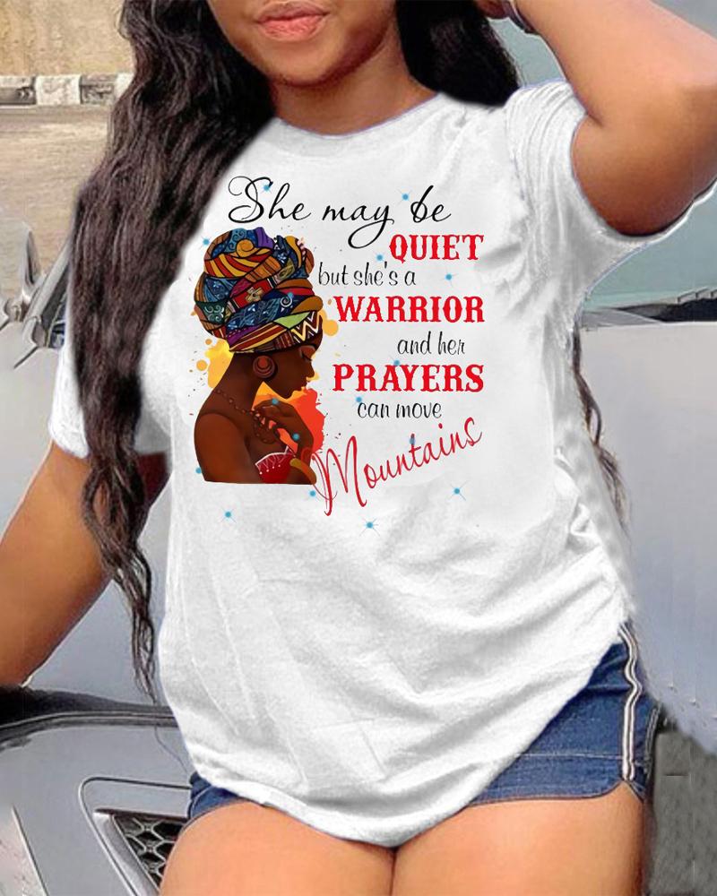 

Figure Letter Print Short Sleeve Casual T-shirt, White