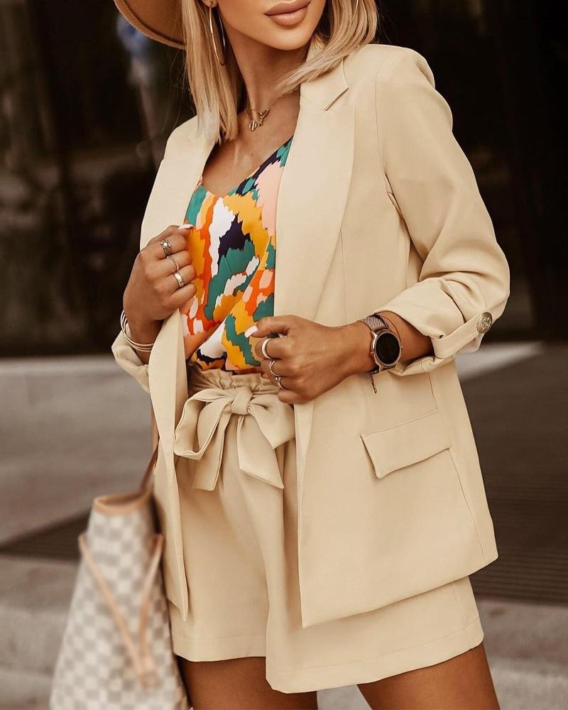 

Roll Up Sleeve Lapel Collar Blazer, Apricot