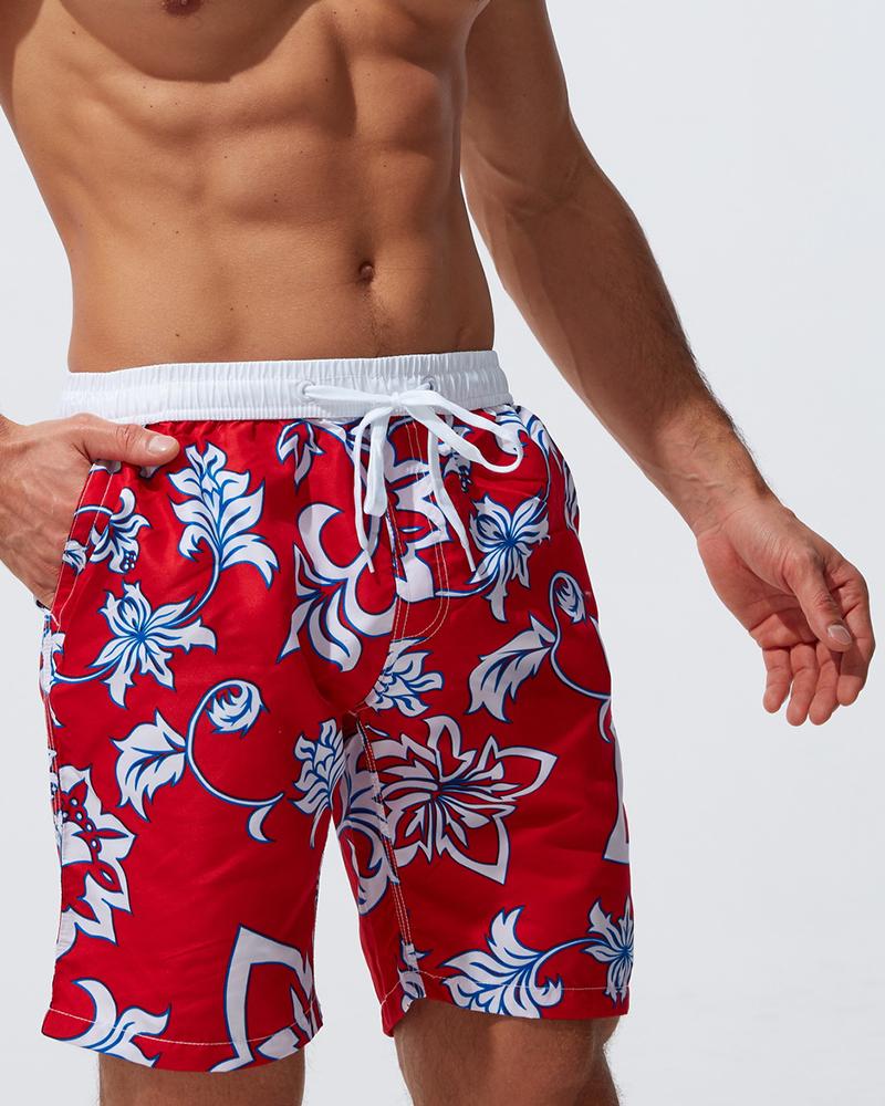 

Floral Print Drawstring Swim Short Pants, Style3
