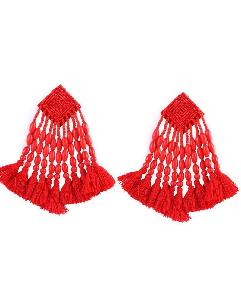 

Tassel Drop Earrings, Red