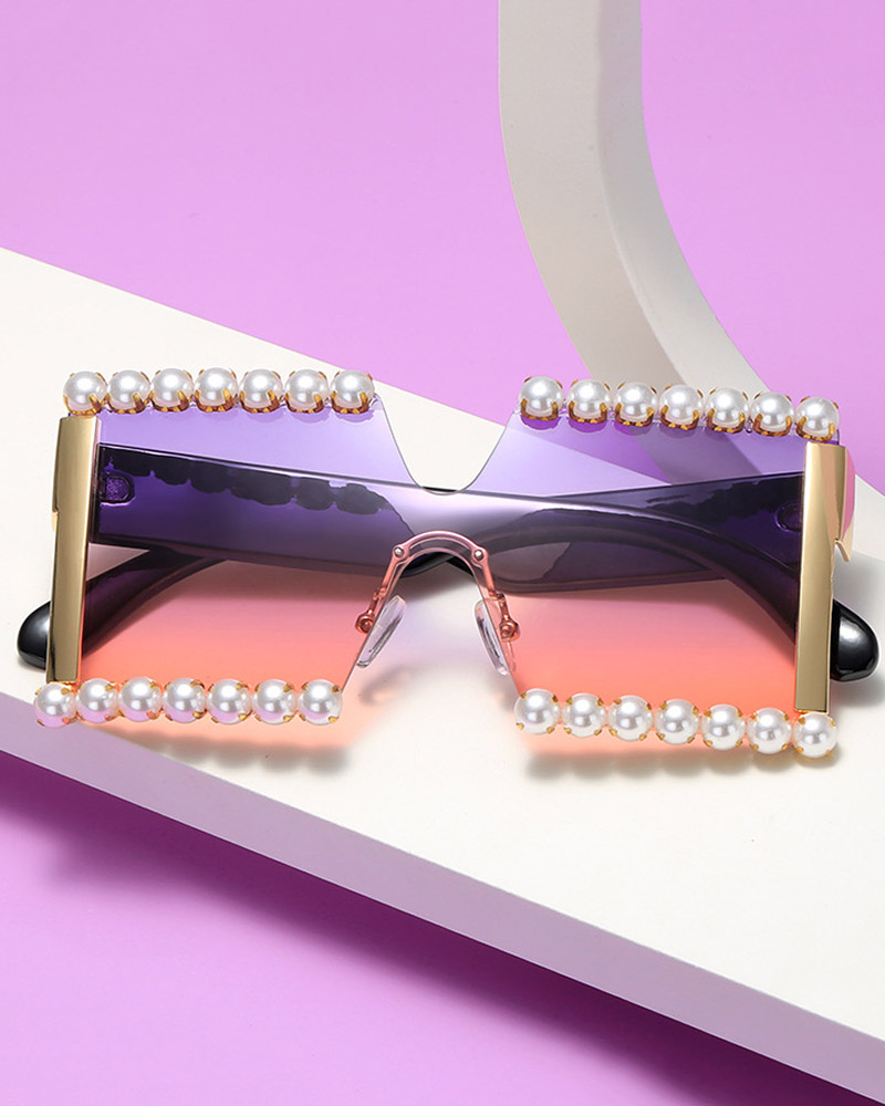 

Rimless Beaded Tinted Square Sunglasses, Style1
