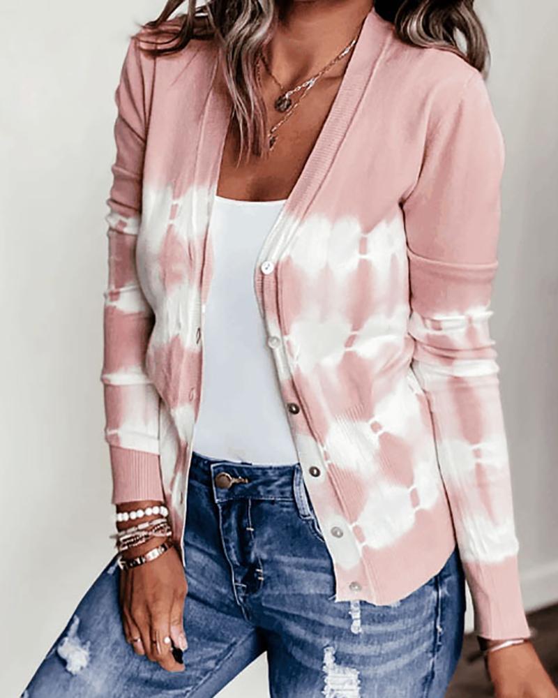 

Tie Dye Print Causal Cardigan, Pink