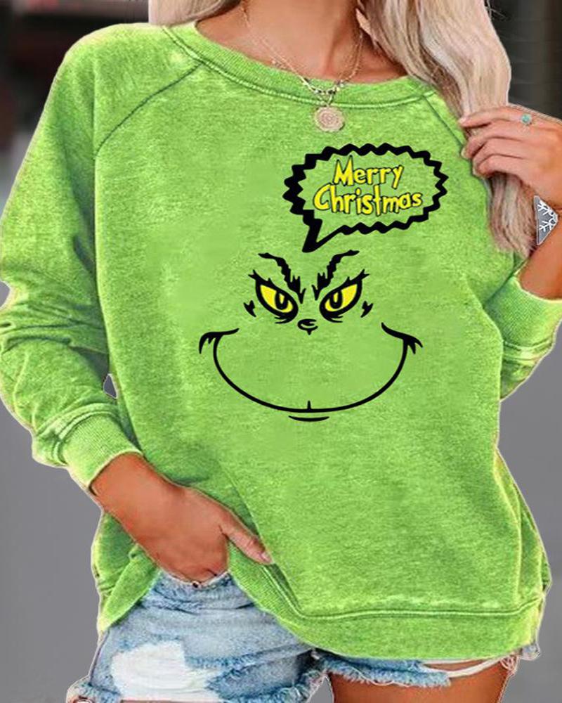 

Plus Size Grinch Stole Christmas Print Casual Top, Green