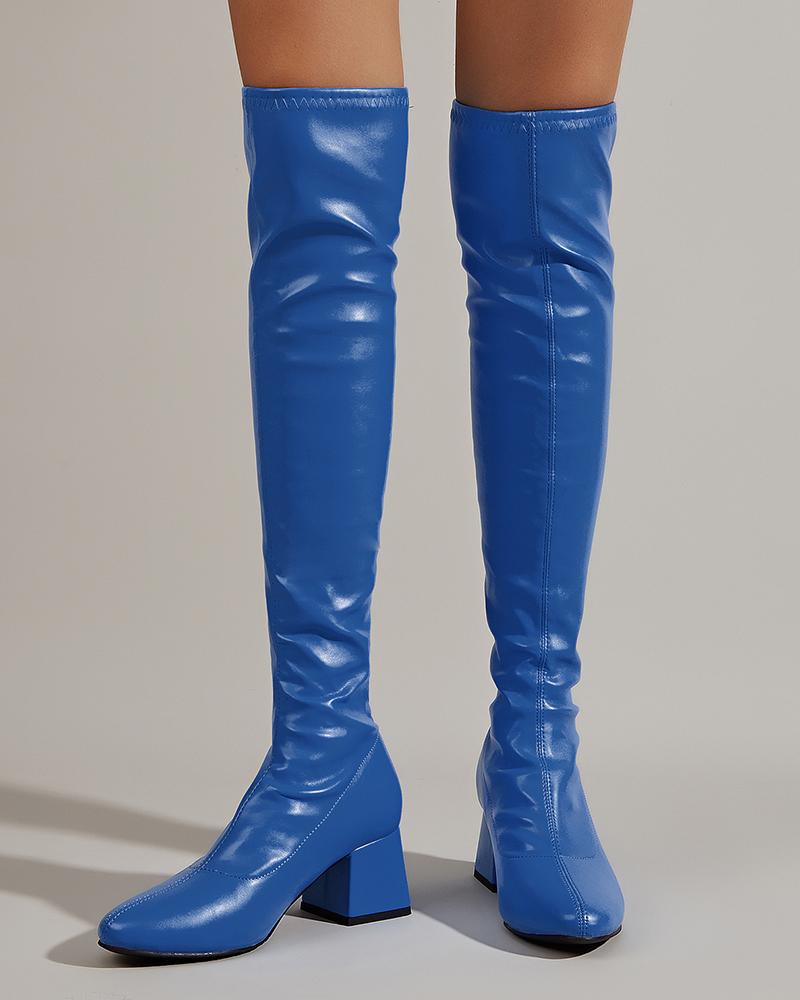 

Chunky Heel Over The Knee Winter Boots, Blue