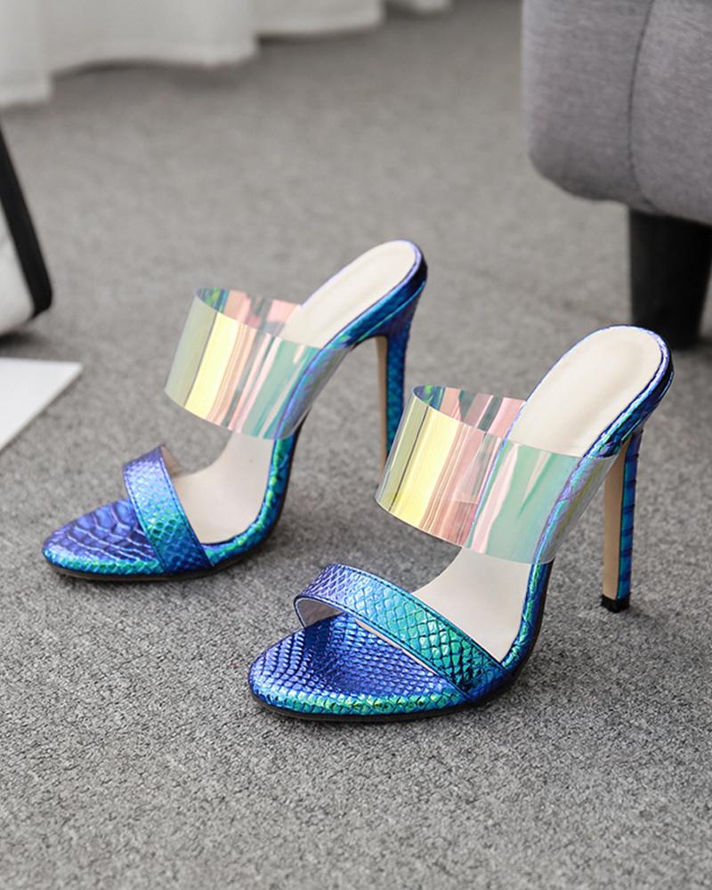 

Solid Pvc Patch Open-toe High Heel Sandals, Blue