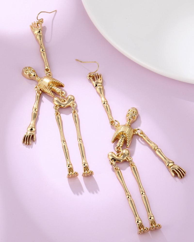 

1Pair Halloween Skeleton Drop Earrings, Gold
