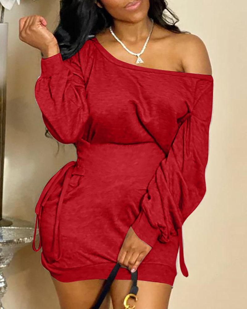 

Christmas Mixed Print Plunge Dress, Wine red