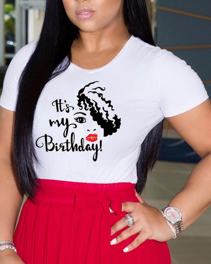 

Plus Size Letter Figure Print Casual T-shirt, White