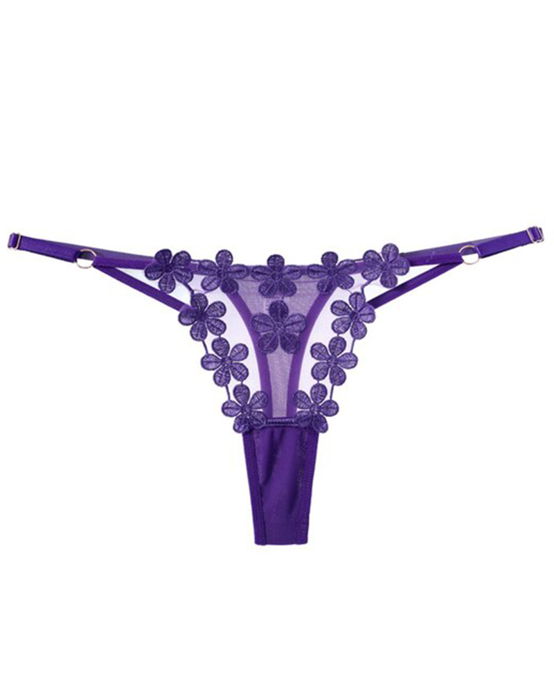

Guipure Lace Mesh Patch Thong Panty, Purple