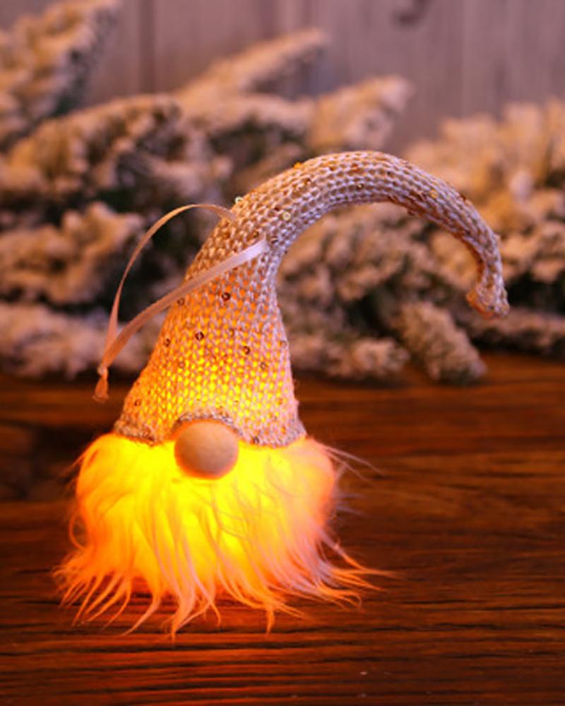 

Christmas Gnome Lamp Hanging Plush Elf Doll Night Light Ornament, Beige