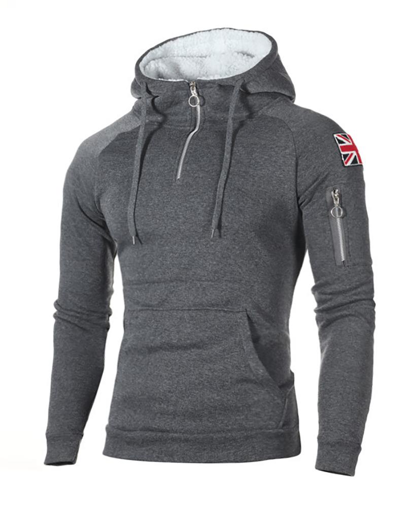 

Men Flag Pattern Zipper Pocket Design Hoodie, Dark grey