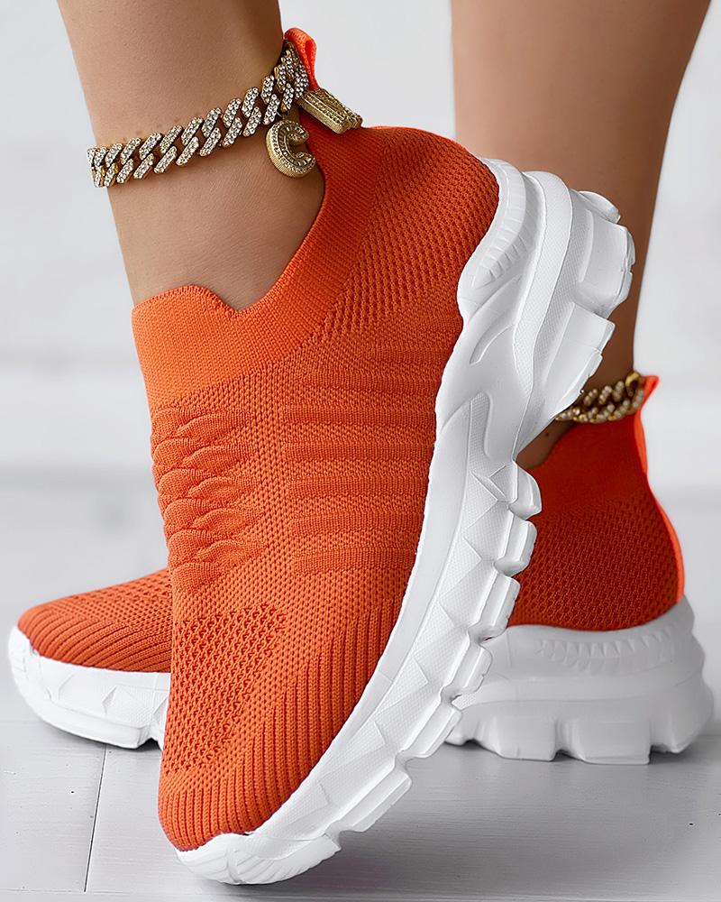 

Breathable Hollow Out Knit Casual Sneakers, Orange