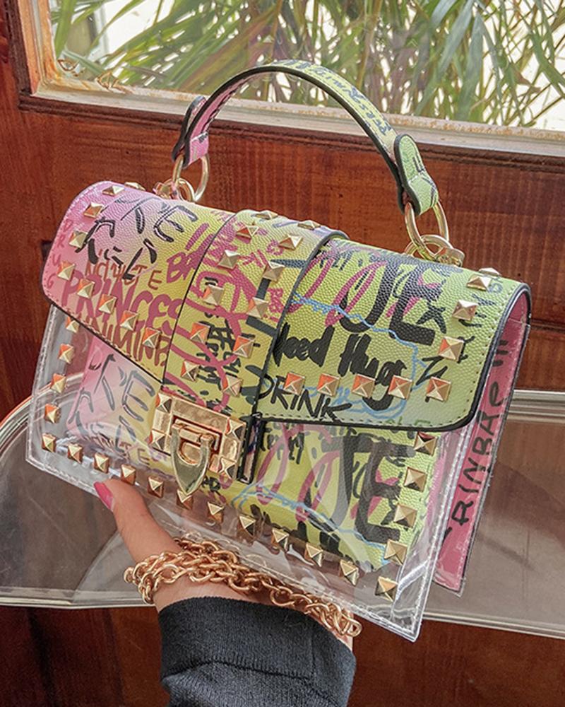 

Studded Clear Satchel With Inner Bag, Multicolor