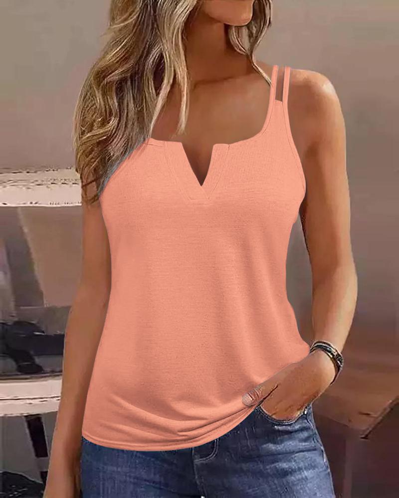

Notch Neck Double Strap Tank Top, Pink