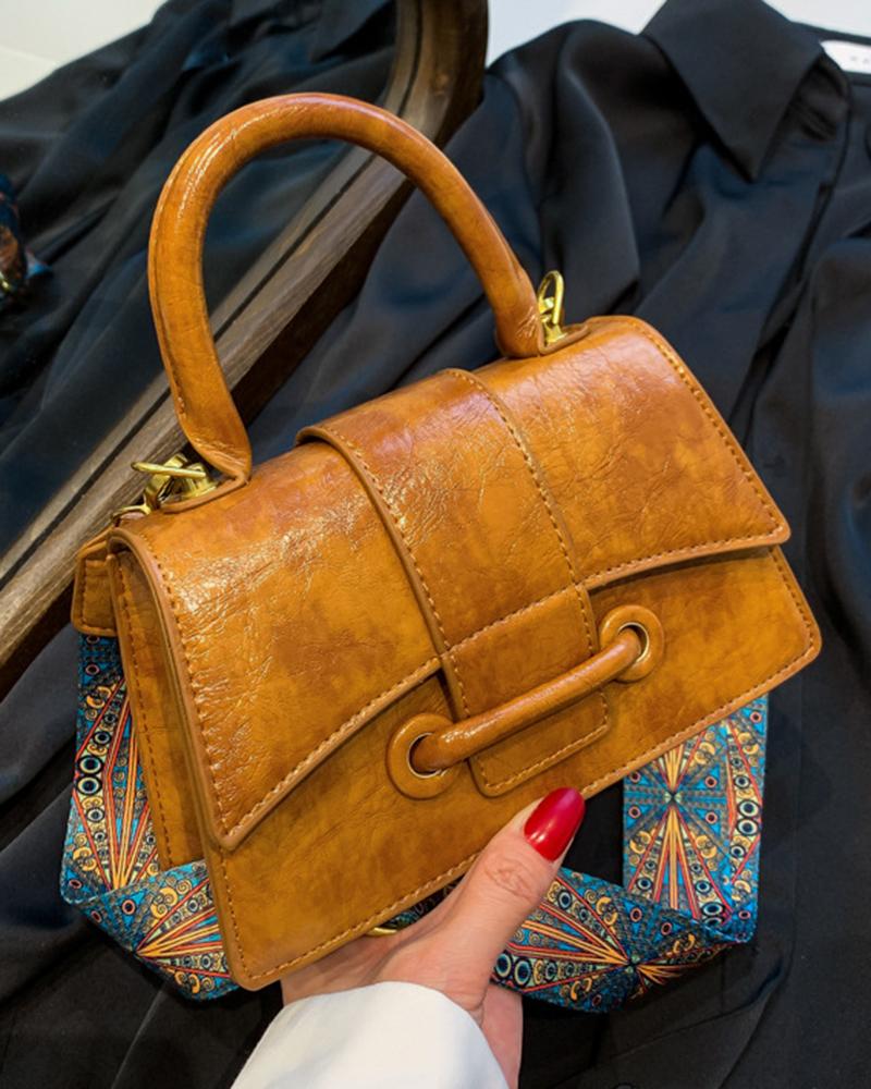 

Tribal Strap Flap Magnet Crossbody Handbag, Brown