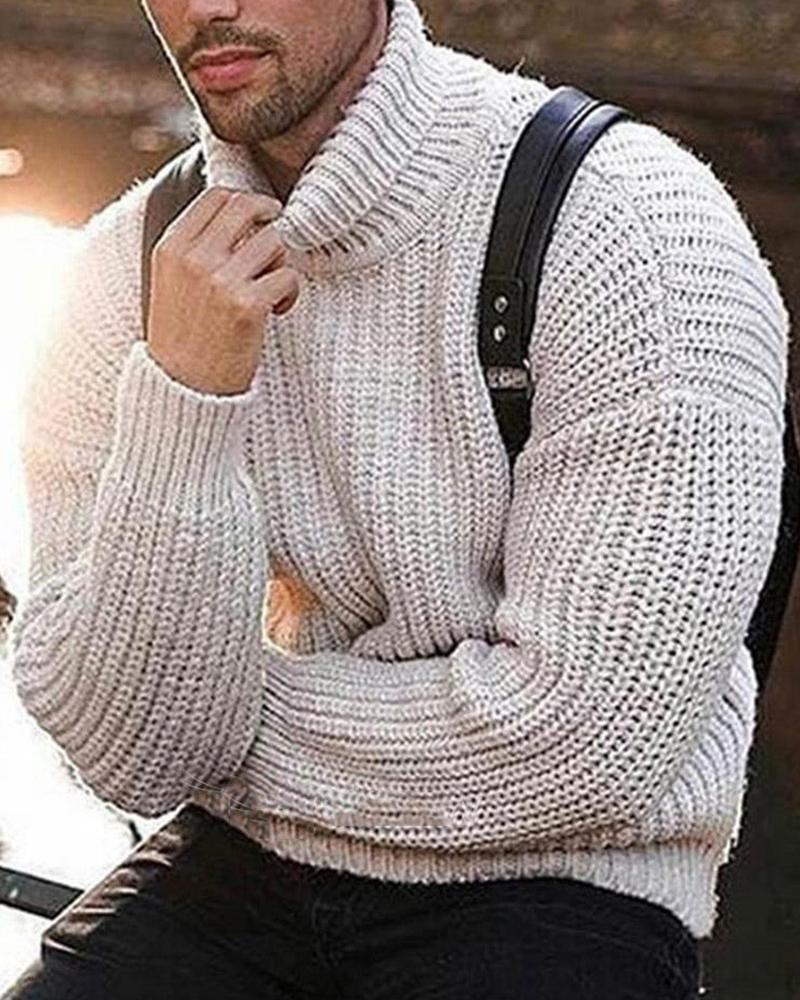 

Solid Long Sleeve Loose Sweater, Beige